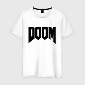 Мужская футболка хлопок с принтом DOOM в Новосибирске, 100% хлопок | прямой крой, круглый вырез горловины, длина до линии бедер, слегка спущенное плечо. | devil | doom | hell | mark of the doom slayer | slayer | ад | гарнил | дум | знаки | иероглифы | компьютерные игры 2019 | преисподняя | символ | солдат