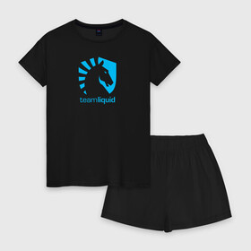 Женская пижама с шортиками хлопок с принтом TEAM LIQUID в Новосибирске, 100% хлопок | футболка прямого кроя, шорты свободные с широкой мягкой резинкой | Тематика изображения на принте: 2019 | blue | cybersport | esport | liquid | logo | pro league | team | team liquid | киберспорт | логотип | тим ликвид | фирменные цвета