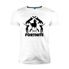 Мужская футболка премиум с принтом Fortnite в Новосибирске, 92% хлопок, 8% лайкра | приталенный силуэт, круглый вырез ворота, длина до линии бедра, короткий рукав | floss | fortnite | game | gamer | llama | logo | игры | лама | логотип | флосс | фортнайт