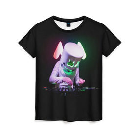 Женская футболка 3D с принтом Marshmello в Новосибирске, 100% полиэфир ( синтетическое хлопкоподобное полотно) | прямой крой, круглый вырез горловины, длина до линии бедер | marshmello | диджей | клуб | клубная музыка | маршмеллоу | маршмэлло | маршмэллоу | музыка | электронная