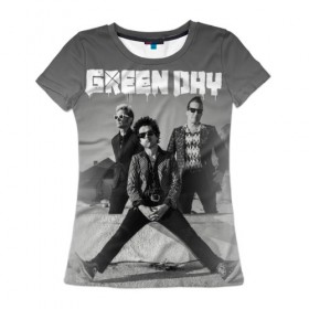 Женская футболка 3D с принтом Green Day в Новосибирске, 100% полиэфир ( синтетическое хлопкоподобное полотно) | прямой крой, круглый вырез горловины, длина до линии бедер | green day | greenday | punk | rock | грин дэй | группы | музыка | панк | рок
