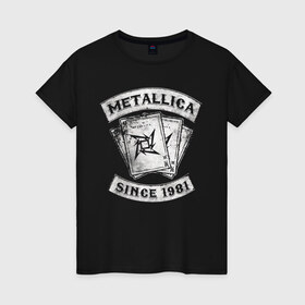 Женская футболка хлопок с принтом Metallica в Новосибирске, 100% хлопок | прямой крой, круглый вырез горловины, длина до линии бедер, слегка спущенное плечо | heavy metal | metal | metallica | группы | метал | металлика | музыка | рок | трэш метал | хєви метал