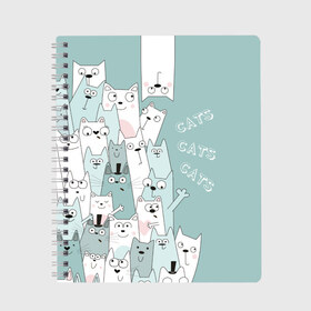 Тетрадь с принтом Cats в Новосибирске, 100% бумага | 48 листов, плотность листов — 60 г/м2, плотность картонной обложки — 250 г/м2. Листы скреплены сбоку удобной пружинной спиралью. Уголки страниц и обложки скругленные. Цвет линий — светло-серый
 | background | bug ey | cats | drawing | font | funny | graphics | heap | inscription | kittens | mountain | pets | text | весёлые | гора | графика | домашние | животные | коты | котята | куча | надпись | праздник | пучеглазые | радость | рисунок | румянец 