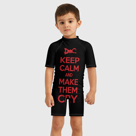 Детский купальный костюм 3D с принтом Keep Calm and Make Them Cry в Новосибирске, Полиэстер 85%, Спандекс 15% | застежка на молнии на спине | Тематика изображения на принте: 5 | cry | dante | devil | devil may cry | dmc | game | keep calm | may | данте | девил | дмс | край | мэй | неро