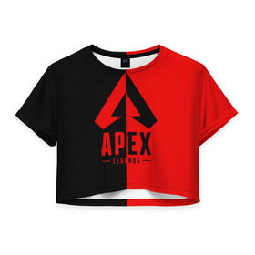 Женская футболка 3D укороченная с принтом APEX LEGENDS RED в Новосибирске, 100% полиэстер | круглая горловина, длина футболки до линии талии, рукава с отворотами | Тематика изображения на принте: apex | legend | legends | titanfall | апекс | арех | бангалор | бладхаунд | верхушки | гибралтар | каустик | лайфлайн | легенда | легенды | ледженд | леджендс | мираж | орех | рэйф | титанфол