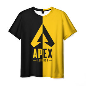 Мужская футболка 3D с принтом APEX LEGENDS YELLOW в Новосибирске, 100% полиэфир | прямой крой, круглый вырез горловины, длина до линии бедер | apex | legend | legends | titanfall | апекс | арех | бангалор | бладхаунд | верхушки | гибралтар | каустик | лайфлайн | легенда | легенды | ледженд | леджендс | мираж | орех | рэйф | титанфол