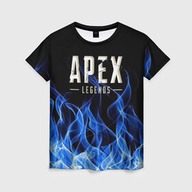 Женская футболка 3D с принтом APEX LEGENDS в Новосибирске, 100% полиэфир ( синтетическое хлопкоподобное полотно) | прямой крой, круглый вырез горловины, длина до линии бедер | apex | apex legends | апекс | апекс легенд | апекс легендс | бой | игра | компьютерная игра | королевская битва | лучшее | огонь | онлайн игра | пламя | популярное | хит | шутер