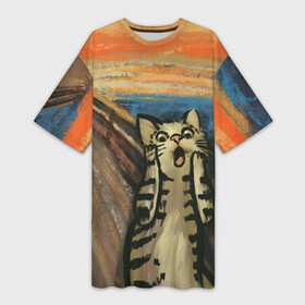 Платье-футболка 3D с принтом Крик котика в Новосибирске,  |  | cat | картина | кот | котик | котики | коты | котэ | кошак | крик | мем | приколы