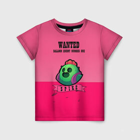 Детская футболка 3D с принтом WANTED Spike в Новосибирске, 100% гипоаллергенный полиэфир | прямой крой, круглый вырез горловины, длина до линии бедер, чуть спущенное плечо, ткань немного тянется | brawl | brawl stars | smash bros