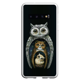 Чехол для Samsung Galaxy S10 с принтом сова-матрешка в Новосибирске, Силикон | Область печати: задняя сторона чехла, без боковых панелей | Тематика изображения на принте: owl | матрешка | ночь | птица | сова | филин