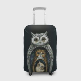 Чехол для чемодана 3D с принтом сова-матрешка в Новосибирске, 86% полиэфир, 14% спандекс | двустороннее нанесение принта, прорези для ручек и колес | owl | матрешка | ночь | птица | сова | филин