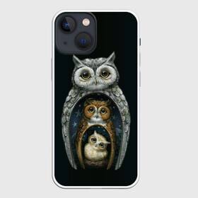 Чехол для iPhone 13 mini с принтом сова матрешка в Новосибирске,  |  | owl | матрешка | ночь | птица | сова | филин