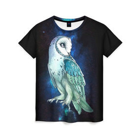 Женская футболка 3D с принтом космическая сова в Новосибирске, 100% полиэфир ( синтетическое хлопкоподобное полотно) | прямой крой, круглый вырез горловины, длина до линии бедер | Тематика изображения на принте: owl | галактика | звезды | космос | млечный путь | ночь | птица | сова | филин