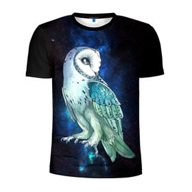 Мужская футболка 3D спортивная с принтом космическая сова в Новосибирске, 100% полиэстер с улучшенными характеристиками | приталенный силуэт, круглая горловина, широкие плечи, сужается к линии бедра | Тематика изображения на принте: owl | галактика | звезды | космос | млечный путь | ночь | птица | сова | филин