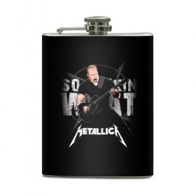 Фляга с принтом Metallica в Новосибирске, металлический корпус | емкость 0,22 л, размер 125 х 94 мм. Виниловая наклейка запечатывается полностью | Тематика изображения на принте: 