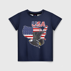 Детская футболка 3D с принтом USA в Новосибирске, 100% гипоаллергенный полиэфир | прямой крой, круглый вырез горловины, длина до линии бедер, чуть спущенное плечо, ткань немного тянется | america | bald | bir | eagle | flag | stars and stripes | usa | америка | белоголовый | графика | жизни | звездно полосатый | иллюстрация | искусство | карта | контур | летит | мода | орёл | птица | рисунок | силуэт | символ