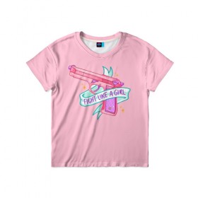 Детская футболка 3D с принтом FIGHT LIKE A GIRL в Новосибирске, 100% гипоаллергенный полиэфир | прямой крой, круглый вырез горловины, длина до линии бедер, чуть спущенное плечо, ткань немного тянется | 8 марта | feminism | girl power | like a girl | venus | весна | женщины | международный женский день | подарок | феминизм