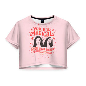 Женская футболка 3D укороченная с принтом Fearless females в Новосибирске, 100% полиэстер | круглая горловина, длина футболки до линии талии, рукава с отворотами | 8 марта | feminism | girl power | like a girl | venus | весна | женщины | международный женский день | подарок | феминизм