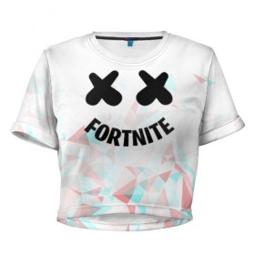 Женская футболка Cropp-top с принтом FORTNITE x MARSHMELLO в Новосибирске, 100% полиэстер | круглая горловина, длина футболки до линии талии, рукава с отворотами | 2019 | dj | fortnite | game | glitch | marshmello | usa | америка | глитч | игра | клубная музыка | маршмелло | музыка | музыкант | ф | фортнайт