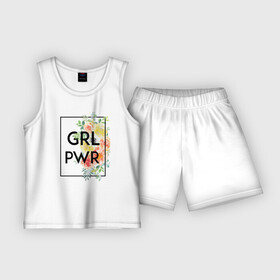 Детская пижама с шортами хлопок с принтом GRL PWR в Новосибирске,  |  | Тематика изображения на принте: 8 марта | feminism | girl power | like a girl | venus | весна | женщины | международный женский день | подарок | феминизм