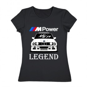 Женская футболка хлопок с принтом BMW Power LEGEND в Новосибирске, 100% хлопок | прямой крой, круглый вырез горловины, длина до линии бедер, слегка спущенное плечо | bmw | legend | motorsport | power | авто | автомобиль | бмв | бумер | бэха | крутая | легенда | машина | немецкое | тачка