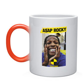 Кружка хамелеон с принтом A$AP ROCKY в Новосибирске, керамика | меняет цвет при нагревании, емкость 330 мл | Тематика изображения на принте: aap | asap | mob | rap | rocky | testing | асап | банда | моб | раким | реп | роки | рэп | рэпер | тестинг | эйсап | эсап