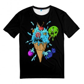 Мужская футболка 3D с принтом Мороженое Монстр в Новосибирске, 100% полиэфир | прямой крой, круглый вырез горловины, длина до линии бедер | candy | ice cream | marshmallow | monster | monsters | oreo | sweets | zombie | зомби | леденец | леденцы | маршмеллоу | монстр | монстры | мороженое | орео | сладости