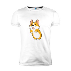 Мужская футболка премиум с принтом Корги Лапочка в Новосибирске, 92% хлопок, 8% лайкра | приталенный силуэт, круглый вырез ворота, длина до линии бедра, короткий рукав | animal | corgi | dog | добрый | животное | животные | корги | пес | песик | собака | собачка | язык