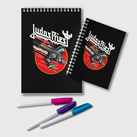 Блокнот с принтом Judas Priest в Новосибирске, 100% бумага | 48 листов, плотность листов — 60 г/м2, плотность картонной обложки — 250 г/м2. Листы скреплены удобной пружинной спиралью. Цвет линий — светло-серый
 | judas priest | metal | rock | группы | метал | музыка | рок | хард рок | хэви метал