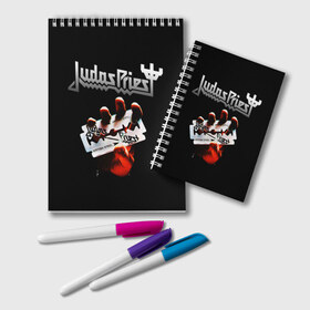 Блокнот с принтом Judas Priest в Новосибирске, 100% бумага | 48 листов, плотность листов — 60 г/м2, плотность картонной обложки — 250 г/м2. Листы скреплены удобной пружинной спиралью. Цвет линий — светло-серый
 | judas priest | metal | rock | группы | метал | музыка | рок | хард рок | хэви метал