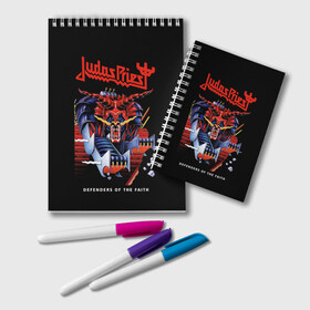 Блокнот с принтом Judas Priest в Новосибирске, 100% бумага | 48 листов, плотность листов — 60 г/м2, плотность картонной обложки — 250 г/м2. Листы скреплены удобной пружинной спиралью. Цвет линий — светло-серый
 | judas priest | metal | rock | группы | метал | музыка | рок | хард рок | хэви метал