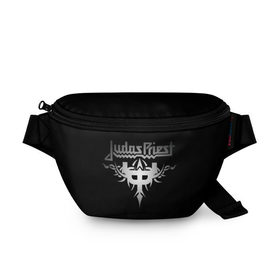 Поясная сумка 3D с принтом Judas Priest в Новосибирске, 100% полиэстер | плотная ткань, ремень с регулируемой длиной, внутри несколько карманов для мелочей, основное отделение и карман с обратной стороны сумки застегиваются на молнию | Тематика изображения на принте: judas priest | metal | rock | группы | метал | музыка | рок | хард рок | хэви метал