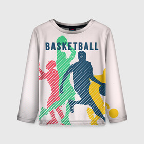 Детский лонгслив 3D с принтом Баскетбол в Новосибирске, 100% полиэстер | длинные рукава, круглый вырез горловины, полуприлегающий силуэт
 | баскет | баскетбол | вип | дизайн | люди | мяч | новинка | спорт | спортсмен | топ | тренд | человек