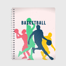Тетрадь с принтом Баскетбол в Новосибирске, 100% бумага | 48 листов, плотность листов — 60 г/м2, плотность картонной обложки — 250 г/м2. Листы скреплены сбоку удобной пружинной спиралью. Уголки страниц и обложки скругленные. Цвет линий — светло-серый
 | баскет | баскетбол | вип | дизайн | люди | мяч | новинка | спорт | спортсмен | топ | тренд | человек