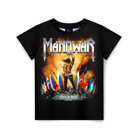 Детская футболка 3D с принтом Manowar в Новосибирске, 100% гипоаллергенный полиэфир | прямой крой, круглый вырез горловины, длина до линии бедер, чуть спущенное плечо, ткань немного тянется | heavy metal | manowar | power metal | группы | метал | музыка | пауэр метал | рок | хеви метал