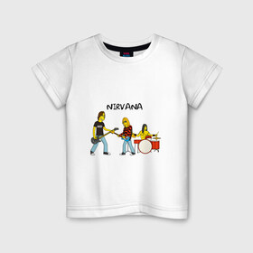 Детская футболка хлопок с принтом Nirvana в стиле simpsons в Новосибирске, 100% хлопок | круглый вырез горловины, полуприлегающий силуэт, длина до линии бедер | nirvana | simpsons | барабаны | басы | гитара | курт | курт кобейн | музыканты | мультик | нирвана | рок | симпсоны