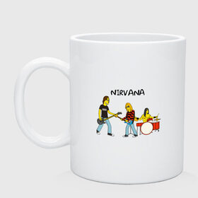 Кружка с принтом Nirvana в стиле simpsons в Новосибирске, керамика | объем — 330 мл, диаметр — 80 мм. Принт наносится на бока кружки, можно сделать два разных изображения | nirvana | simpsons | барабаны | басы | гитара | курт | курт кобейн | музыканты | мультик | нирвана | рок | симпсоны