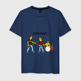 Мужская футболка хлопок с принтом Nirvana в стиле simpsons в Новосибирске, 100% хлопок | прямой крой, круглый вырез горловины, длина до линии бедер, слегка спущенное плечо. | nirvana | simpsons | барабаны | басы | гитара | курт | курт кобейн | музыканты | мультик | нирвана | рок | симпсоны