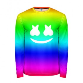 Мужской лонгслив 3D с принтом Marshmello COLORS в Новосибирске, 100% полиэстер | длинные рукава, круглый вырез горловины, полуприлегающий силуэт | christopher comstock | dj | marshmello | music | диджей | клубная музыка | клубняк | крис комсток | логотип | маршмэллоу | музыка