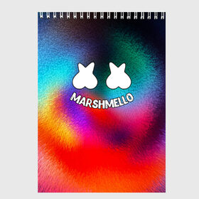 Скетчбук с принтом Marshmello 2019 в Новосибирске, 100% бумага
 | 48 листов, плотность листов — 100 г/м2, плотность картонной обложки — 250 г/м2. Листы скреплены сверху удобной пружинной спиралью | christopher comstock | dj | marshmello | music | диджей | клубная музыка | клубняк | крис комсток | логотип | маршмэллоу | музыка