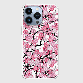 Чехол для iPhone 13 Pro с принтом Сакура в Новосибирске,  |  | blossoms | cherry | flower | pink | sakura | spring | white | абстракция | белые | весна | ветки | вишня | графика | иллюстрация | картинка | лепестки | мода | молодежная | орнамент | природа | рисунок | розовые | сакура