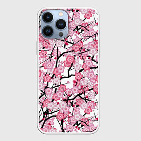 Чехол для iPhone 13 Pro Max с принтом Сакура в Новосибирске,  |  | blossoms | cherry | flower | pink | sakura | spring | white | абстракция | белые | весна | ветки | вишня | графика | иллюстрация | картинка | лепестки | мода | молодежная | орнамент | природа | рисунок | розовые | сакура