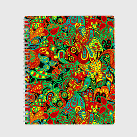Тетрадь с принтом Цветочный орнамент в Новосибирске, 100% бумага | 48 листов, плотность листов — 60 г/м2, плотность картонной обложки — 250 г/м2. Листы скреплены сбоку удобной пружинной спиралью. Уголки страниц и обложки скругленные. Цвет линий — светло-серый
 | Тематика изображения на принте: abstraction | branches | ethnic | flora | flowers | nature | ornament | patterns | petals | style | youth | абстракция | ветки | графика | иллюстрация | картинка | лепестки | мода | молодежная | орнамент | природа | рисунок | стиль | узоры | флора