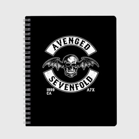 Тетрадь с принтом Avenged Sevenfold в Новосибирске, 100% бумага | 48 листов, плотность листов — 60 г/м2, плотность картонной обложки — 250 г/м2. Листы скреплены сбоку удобной пружинной спиралью. Уголки страниц и обложки скругленные. Цвет линий — светло-серый
 | a7x | avenged sevenfold | heavy metal | metal | группы | метал | музыка | прогрессивный метал | рок | хард рок | хэви метал