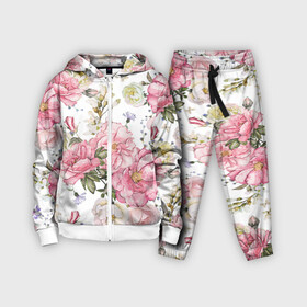 Детский костюм 3D с принтом Розовые розы в Новосибирске,  |  | bouquet | fashion | flora | flowers | illustra | nature | ornament | patterns | petals | pink | roses | style | youth | белый | букет | графика | иллюстрация | картинка | лепестки | мода | молодежная | орнамент | природа | рисунок | розовые | розы