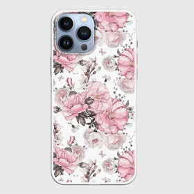 Чехол для iPhone 13 Pro Max с принтом Розовые розы в Новосибирске,  |  | bouquet | fashion | flora | flowers | illustra | nature | ornament | patterns | petals | pink | roses | style | youth | белый | букет | графика | иллюстрация | картинка | лепестки | мода | молодежная | орнамент | природа | рисунок | розовые | розы