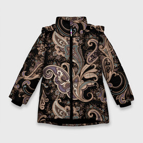 Зимняя куртка для девочек 3D с принтом Цветочный орнамент в Новосибирске, ткань верха — 100% полиэстер; подклад — 100% полиэстер, утеплитель — 100% полиэстер. | длина ниже бедра, удлиненная спинка, воротник стойка и отстегивающийся капюшон. Есть боковые карманы с листочкой на кнопках, утяжки по низу изделия и внутренний карман на молнии. 

Предусмотрены светоотражающий принт на спинке, радужный светоотражающий элемент на пуллере молнии и на резинке для утяжки. | abstraction | background | black | drawing | fashion | flora | flowers | graphics | illustration | leaves | ornament | patterns | petals | plants | абстракция | графика | иллюстрация | лепестки | листья | мода | орнамент | растения | рисунок | узоры | фло