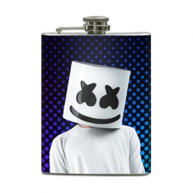 Фляга с принтом MARSHMELLO в Новосибирске, металлический корпус | емкость 0,22 л, размер 125 х 94 мм. Виниловая наклейка запечатывается полностью | Тематика изображения на принте: marsh | marshmallow | marshmello | marshmelo | mello | music | smile | диджей | лого | маршмеллов | маршмеллоу | маршмеллу | маршмело | маршмелов | маршмелоу | музыка | музыкант | рожица | трэп | улыбка | хаус