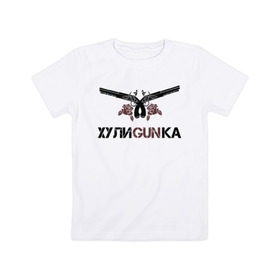 Детская футболка хлопок с принтом Хулиганка в Новосибирске, 100% хлопок | круглый вырез горловины, полуприлегающий силуэт, длина до линии бедер | красный | новый | пистолет | пистолеты | рисунок | розы | топ | хулиган | хулиганка | черный