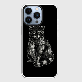 Чехол для iPhone 13 Pro с принтом Енот в Новосибирске,  |  | Тематика изображения на принте: гладкая шерсть | енот | енот полоскун | енотик полосатый | животное | лесной | милый | минимализм | полосатый хвост | черно белый